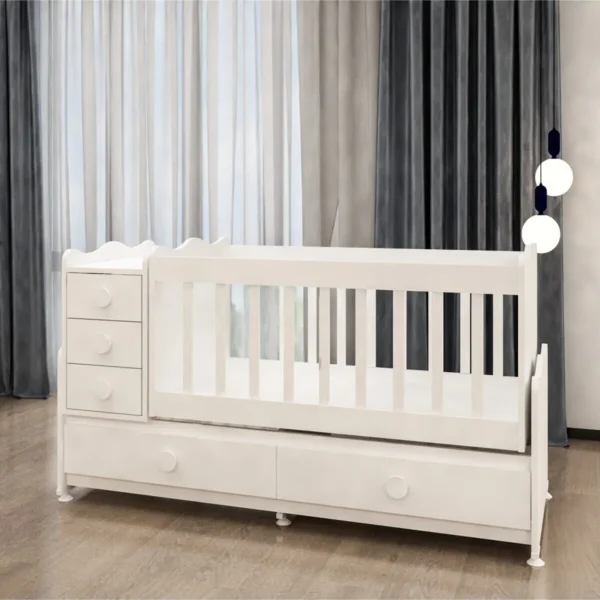 White 5 Drawer Extendable 60x120 Crib Bed