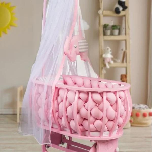 Lina Basket Cradle Wooden Cradle Braided Sleeping Set Natural Wooden Cradle