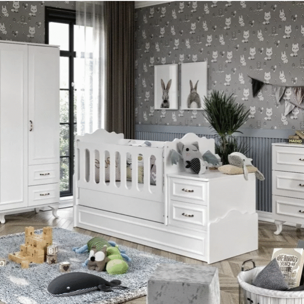 Ensemble de chambre bébé blanc - 3 pièces