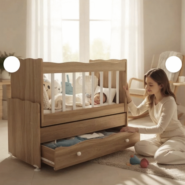 Berceau en bois avec tiroirs et matelas à bascule